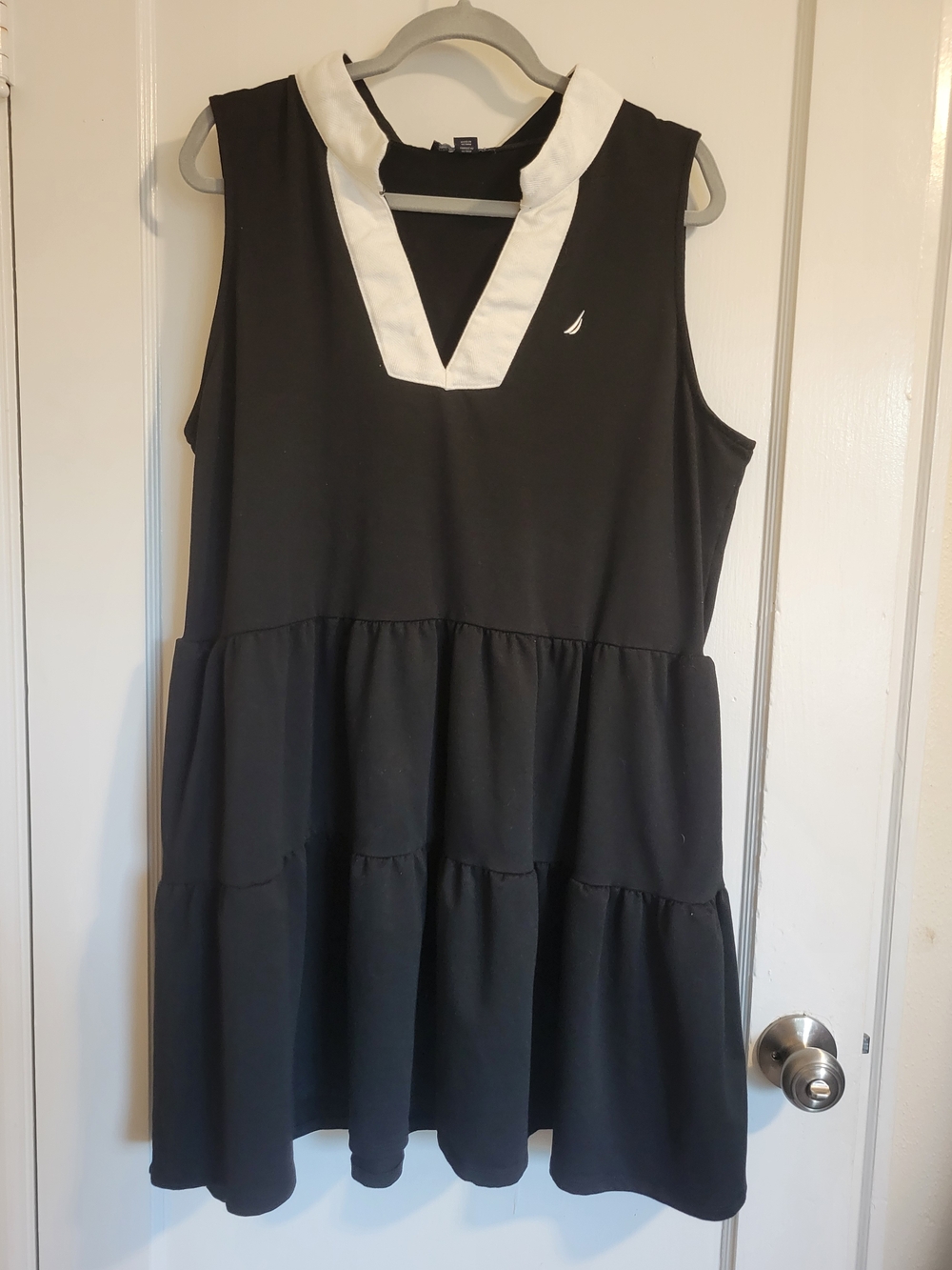Womens NAUTICA JEANS Black Ivory Tiered Knit Dress Sleeveless Pockets XXL
